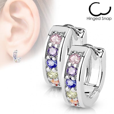Oorbellen ringetje steentjes 0.8x8 - zilver regenboog - LMPiercings