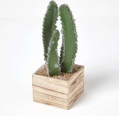 Homescapes Kunstmatige zuilvormige cactus in MDF houten pot, 33 cm hoog