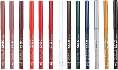 Wynie - MAX en CHIC Color - Set met 13 kleuren - Oogpotlood en Lippotlood, draaibaar/Automatic Eye and Lip Liner Pencil - Zilver Goud Zwart Bruin Wit Groen Blauw Rood Bruin Roze