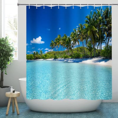 Unyqoos® Stijlvol Douchegordijn met Oceaan- en Strandthema, Schimmelbestendig, Wasbaar en Metalen Ogen, 180x200 cm