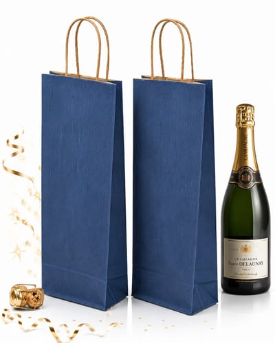 50 x Wijntas 14+8x39cm voor 1 Fles blauw /Flestas papier / Cadeauverpakking /draagtas voor Fles/wijn / Fleszak · Fles zak / Kerst / Valentijnsdag
