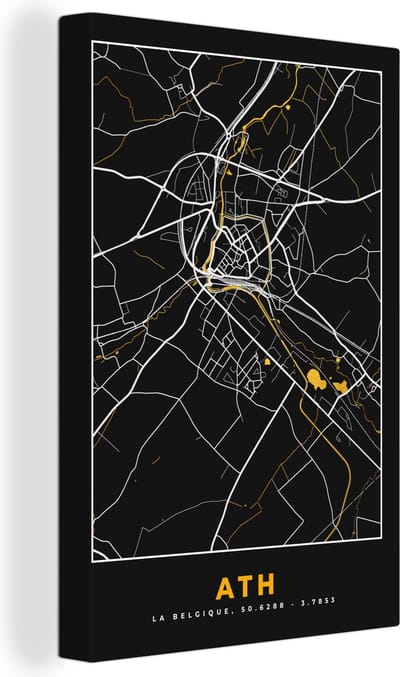 Canvas Schilderij Stadskaart - Ath - Plattegrond - Goud - Kaart - 20x30 cm - Wanddecoratie