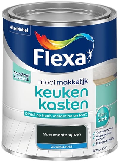Flexa - Mooi Makkelijk Keukenkasten Zijdeglans - Monumentengroen - Mengverf - 750 Ml