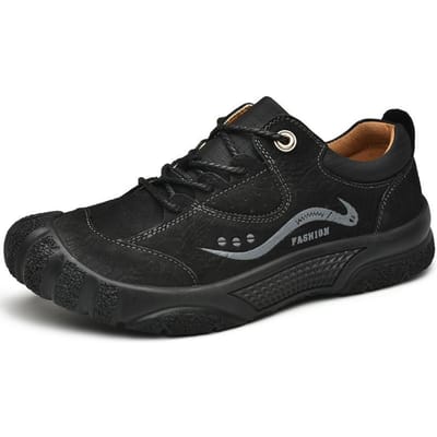 Herenschoenen Herfst Ademend Buitensport en Casual Leren Schoenen Matleer Antislip Waterdicht Wandelschoenen Herenkleding Slijtvast 44 black