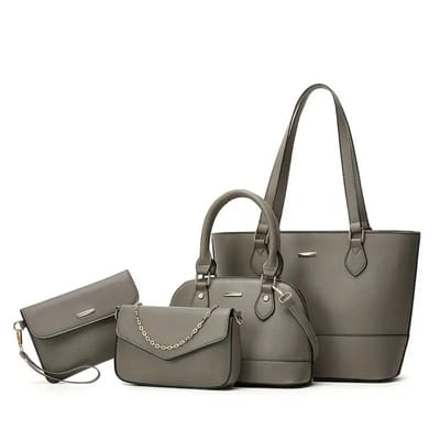 Bovista Handtas Dames - Schoudertas - School - Shopper - Schooltas - Werktas - 4-Delige Set - Grijs