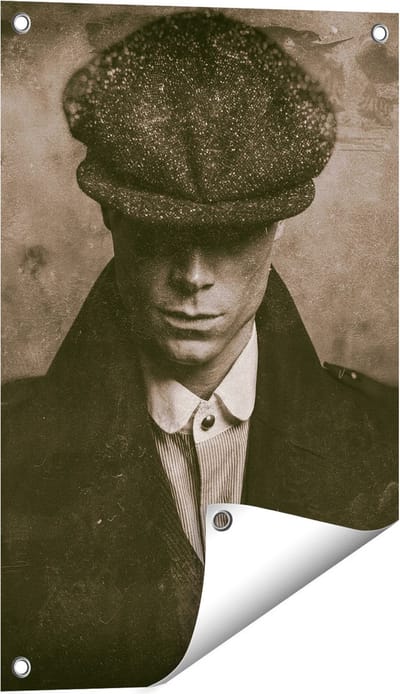 Gards Tuinposter Engelse Gangster uit Jaren 1920 - Zwart Wit - 40x60 cm - Tuindoek - Tuindecoratie - Wanddecoratie buiten - Tuinschilderij