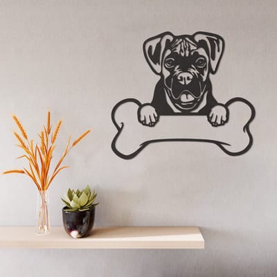 Wanddecoratie Boxer - Muurdecoratie Boxer - Muurdecoratie Hond - Wanddecoratie Hond Hout - Muurdecoratie Woonkamer - Wanddecoratie Woonkamer - Wanddecoratie Industrieel - Wanddecoratie Dieren - Home Decor - Wall Line Art - 29 x 25.5 cm