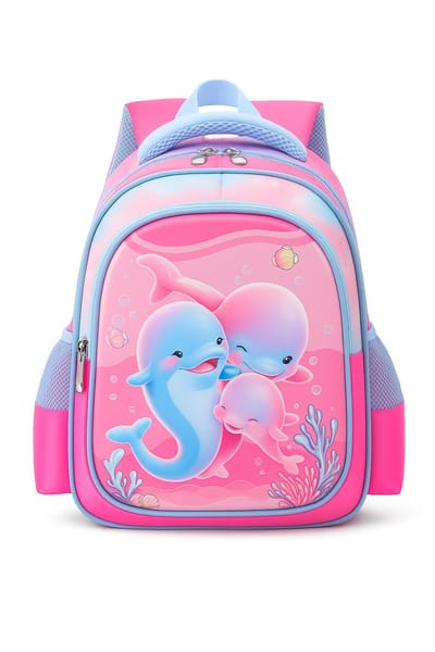 BoefieBoef Dolfijn Roze Kinderrugzak 9L - Schooltas Jongens & Meisjes - Basisschool & Uitjes - Lichtgewicht 380g - Duurzaam Nylon Polyester - 31x25x12cm - Cadeau