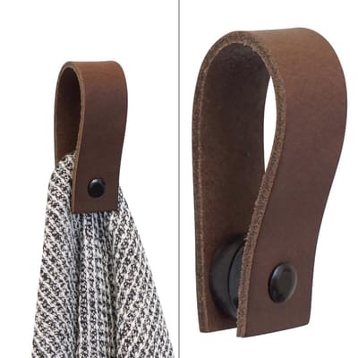 Handles and more® - 1x Leren magneet-lus - Donker bruin - handdoekhaak - handdoeklus - handdoekhanger - magnetische handdoekhouder