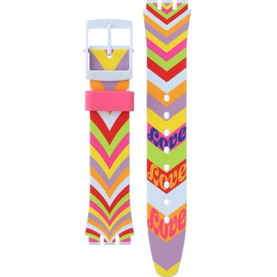 Swatch Plastic - Originals Medium (34mm) /Access/Solar/Musicall/Stop - G/SK/SL/SR/SS/SO28 ASO31S100 Groovy Love Horlogeband