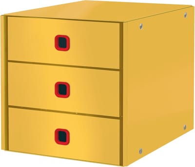 Leitz Cosy Click & Store Kartonnen A4 Ladekast met 3 Laden - 81% Gerecycled Karton - 28.6 x 28.2 x 35.8 Cm(BxHxD) - Opvouwbare Sorteerdoos - Warm Geel