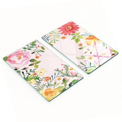 Stijlvolle en duurzame glazen borden met aquarel bloemenprint 2x30x52 cm