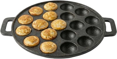 Poffertjespan Gietijzer - Pannenkoekenpan - Poffertjes Bakken - Zonder Antiaanbaklaag - Ø 24 cm - Zwart