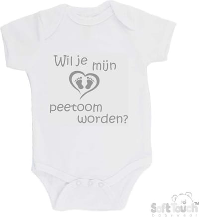 100% katoenen Romper "Wil je mijn peetoom worden?" Unisex Katoen Wit/grijs Maat 62/68
