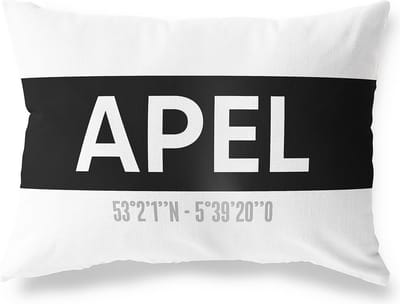 Tuinkussen APEL - GRONINGEN met coördinaten - Buitenkussen - Bootkussen - Weerbestendig - Jouw Plaats - Studio216 - Modern - Zwart-Wit - 50x30cm