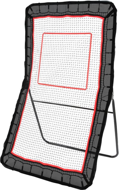 Lacrosse Rebounder voor in de Tuin, 4 x 7 Foot Bounce-Back Net, Pitchback Trainingsscherm met Verstelbare Hoek voor Honkbal, Softbal en Volleybal
