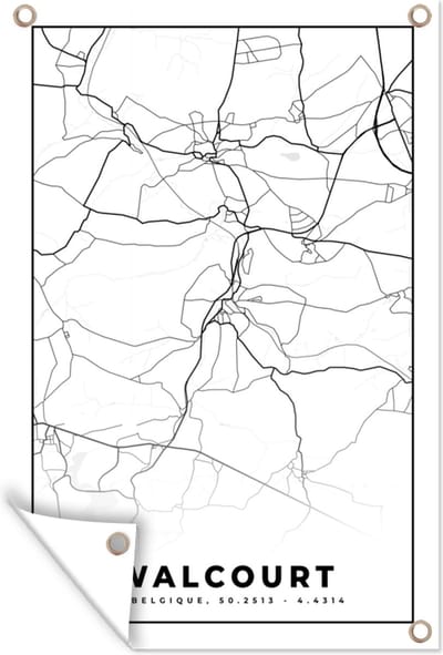 Muurdecoratie Zwart Wit – België – Plattegrond – Stadskaart – Kaart – Walcourt - 120x180 cm - Tuinposter - Tuindoek