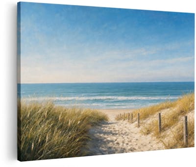 Artaza Canvas Schilderij Strand En Zee - Duinen Met Helmgras - 30x20 cm - Klein - Wanddecoratie Woonkamer - Schilderijen - Muurdecoratie