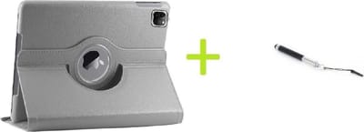 Geschikt voor iPad Pro 12.9 2018 Multi Stand Case - 360 Draaibaar Tablet hoesje - Tablethoes Grijs + Stylus