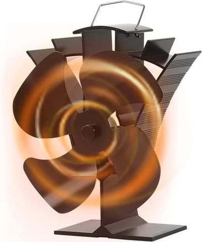Houtkachel ventilator - Zwarte 4-bladige ontwerp - Warmte-aangedreven, geluidsarm - Voor houtkachel en open haard - Energiezuinige verwarming - Zwart - - 1 stuk