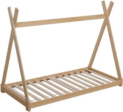 Kinderbed Tipi - Houten Bedframe - Slaapkamer Decoratie - Stabiele Houtstructuur - 198 x 154 x 196 cm - Natuur Hout