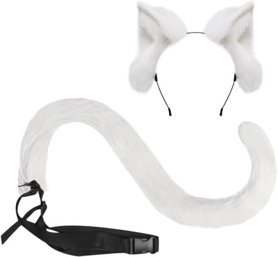 Halloween Cosplay Kostuum Set met Kattenoren en Staart van Neppels, Dierenkostuum voor Feestjes, Schattige Haarclips en Accessoires voor Dierenliefhebbers