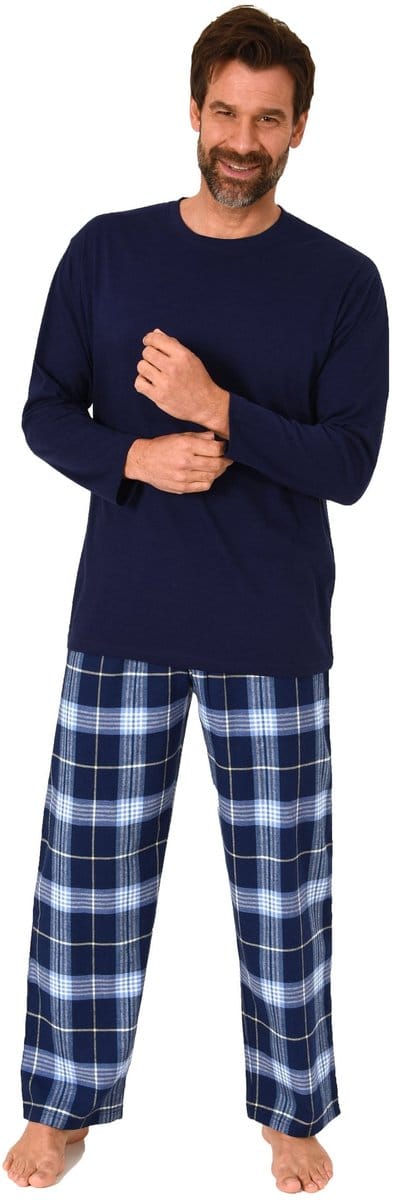 Lange herenpyjama, pyjama met flanellen broek in geruite look