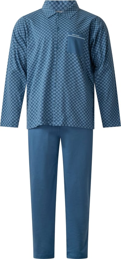 Gentlemen - klassieke heren pyjama 114313 met doorknoop - 100% katoen - blauw - maat XXL