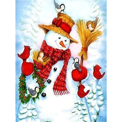 Peinture Diamant Bonhomme de Neige Noël Dessin Animé Rond Broderie Point de Croix Forage Complet 20X30CM red