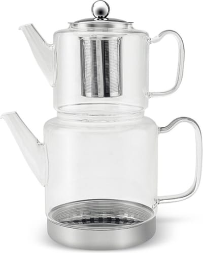 Schafer Kays - Theepot Set - Glas - Ergonomische Greep - Roestvrijstalen Voet - Geschikt voor alle Soorten Fornuizen - 1 Liter / 2 Liter