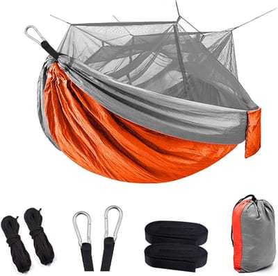 Kampeerhangmat - Reis hangmat - Buiten ontspannen - Met klamboe - 260x140cm - Oranje