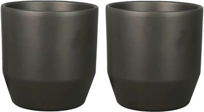 Bela Arte Plantenpot/bloempot Joly - 2x - keramiek - antraciet - 21.5 x 20 cm
