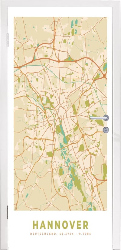 Deursticker Hannover - Plattegrond - Stadskaart - Vintage - Kaart - 95x235 cm - Deurposter