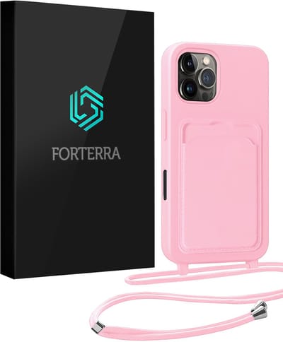Hoesje Geschikt voor iPhone 16 Pro Pashouder Case Siliconen Hoes Met Koord - Hoes Geschikt voor iPhone 16 Pro Met Telefoonkoord Hoesje Back Cover Met Pasjeshouder - Lichtroze