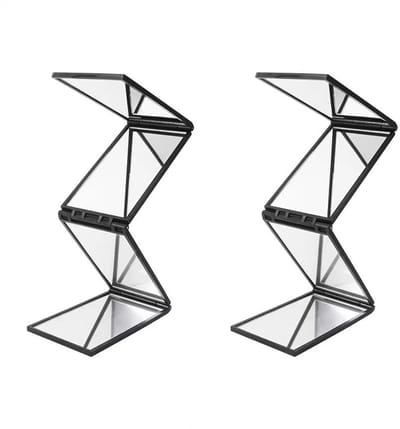 2-stuks Opklapbare Spiegel - Make-upspiegel - Kapsalonspiegel - 360 Graden Draaibaar - Voor Haarzelfknippen - Glas + Kunststof - 13×7×2 cm - Geschikt voor make-up, kapsels, scheren, dagelijks gebruik, salon en thuis - Zwart