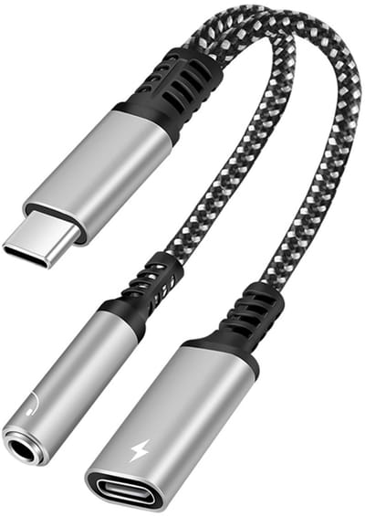 USB-C (type-c) Male naar 3.5MM jack AUX Female + USB-C female - koptelefoon speaker headset adapter kabel - 60W - geschikt voor o.a. telefoon en laptop - zilver