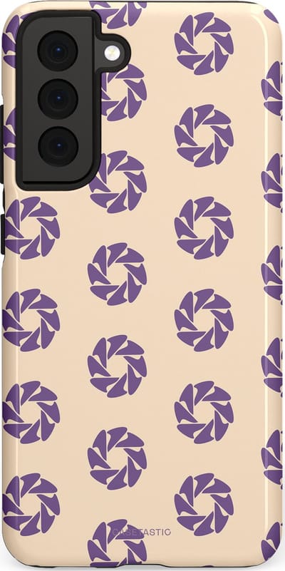 Casetastic hoesje geschikt voor Samsung Galaxy S21 FE 5G - Dubbellaagse bescherming - Paarse Cirkels op het Zand - Fashion Case - Crème Lavendel Zilver