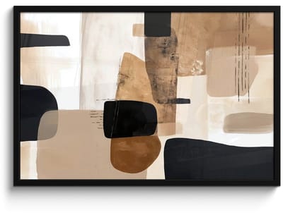 Poster in lijst - Fotolijst 90x60 cm - Posters - Vlakken - Abstract - Zwart - Strepen - Posterlijst zwart - Decoratie - Wanddecoratie woonkamer - Muurdecoratie slaapkamer