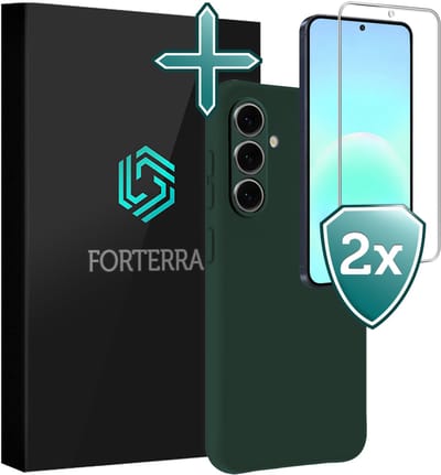 Hoesje Met 2x Screenprotector - Geschikt voor Samsung Galaxy A57 - Sterk & Shockproof - Telefoon Hoes - Back Cover - Siliconen Case - Donkergroen