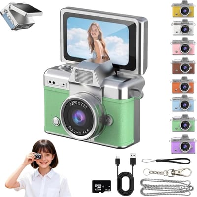 Camera – Digitale camera – Mini-camera – 1080P – 32GB – Zakformaat – Geschikt voor kinderen & volwassenen, verzamelobject & cadeau voor op reis – Groen