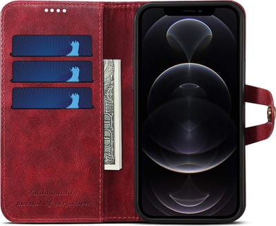 geschikt voor iPhone 12 Pro Max Wallet met vakjes voor pasjes - Gemaakt van premium kunstleer - geschikt voor iPhone 12 Pro Max Hoesje met Standaard - Vintage Backcover geschikt voor iPhone 12 Pro Max Wallet Case rood