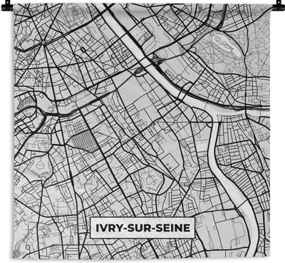 Wandkleed - Wanddoek - Plattegrond - Ivry-sur-Seine - Stadskaart - Kaart - Frankrijk - 180x180 cm - Wandtapijt