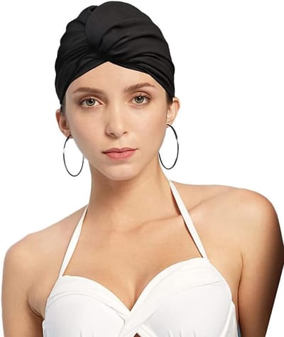 VHV - Badmuts - Zwemcap dames - Douchemuts - Zwemturban dames - Badmuts lang haar - Plissé zwemcap - Voor zwembad spa strand - Voor dames meisjes - Zwart