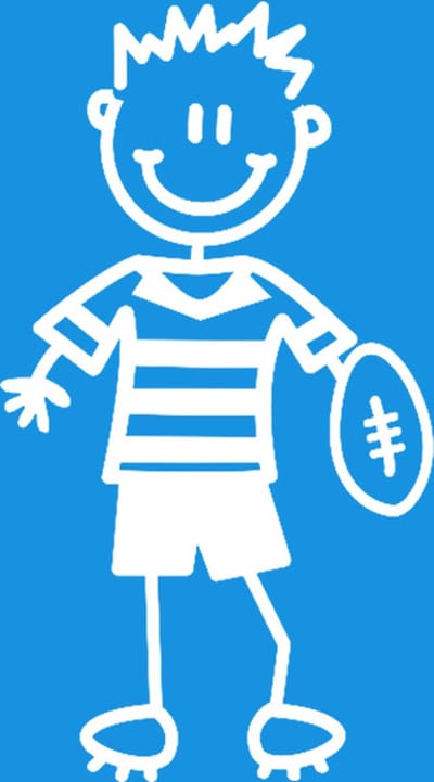 Jongen rugby - autosticker - wit - 7,5 cm