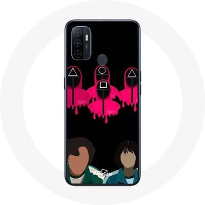 Oppo A53 Case Squid Game Seong Gi hun en Kang Sae Byeok Vierkante driehoek- en cirkelmaskers