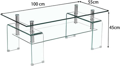 YYchan glazen salontafel van gehard glas met glazen poten - transparant - 100 x 55 x 45 cm