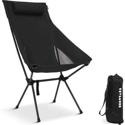 TRVLMORE Campingstoel - Opvouwbaar - 120KG Draagvermogen - Incl. Draagtas - Klapstoel - Visstoel - Kampeerstoel - Vouwstoel - Zwart