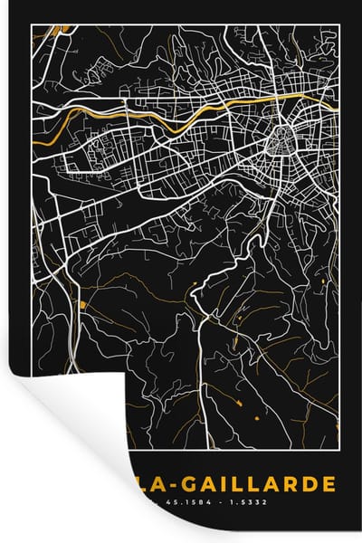 Muurstickers - Sticker Folie - Plattegrond - Brive-la-Gaillarde - Kaart - Frankrijk - Stadskaart - 20x30 cm - Plakfolie - Muurstickers Kinderkamer - Zelfklevend Behang - Zelfklevend behangpapier - Stickerfolie