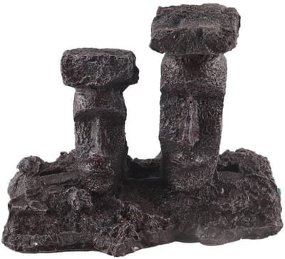 Dailygoods- Aquariumdecoratie Dubbelfunctie - Moai-beeldje - Luchtsteen - Schuilplaats voor Vissen - Compact - Hars 12 x 6,5 x 5 cm - Aquariumornament