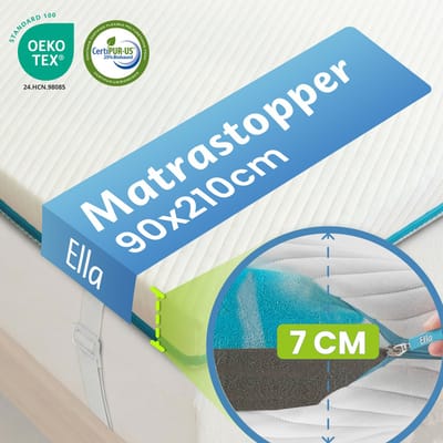 Ella Topper Matras 90x210 cm - 7CM Topdekmatras - Matrastopper Gel Infused Traagschuim & Aircell-schuim - Medium Hardheid